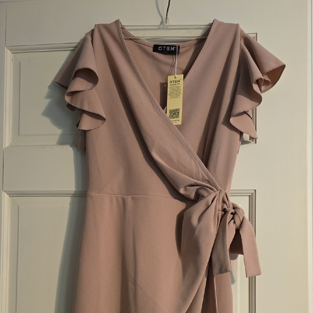 Pink Ruffled Wrap dress with Tie Front